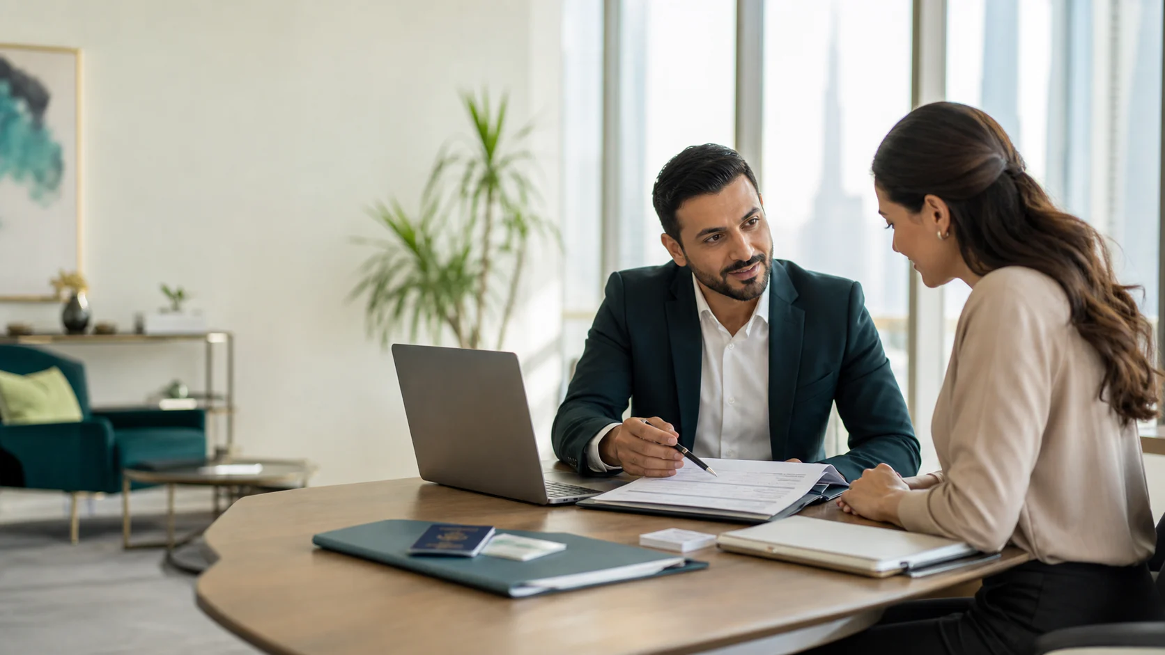 Visa and residency advisor reviewing application documents with a client