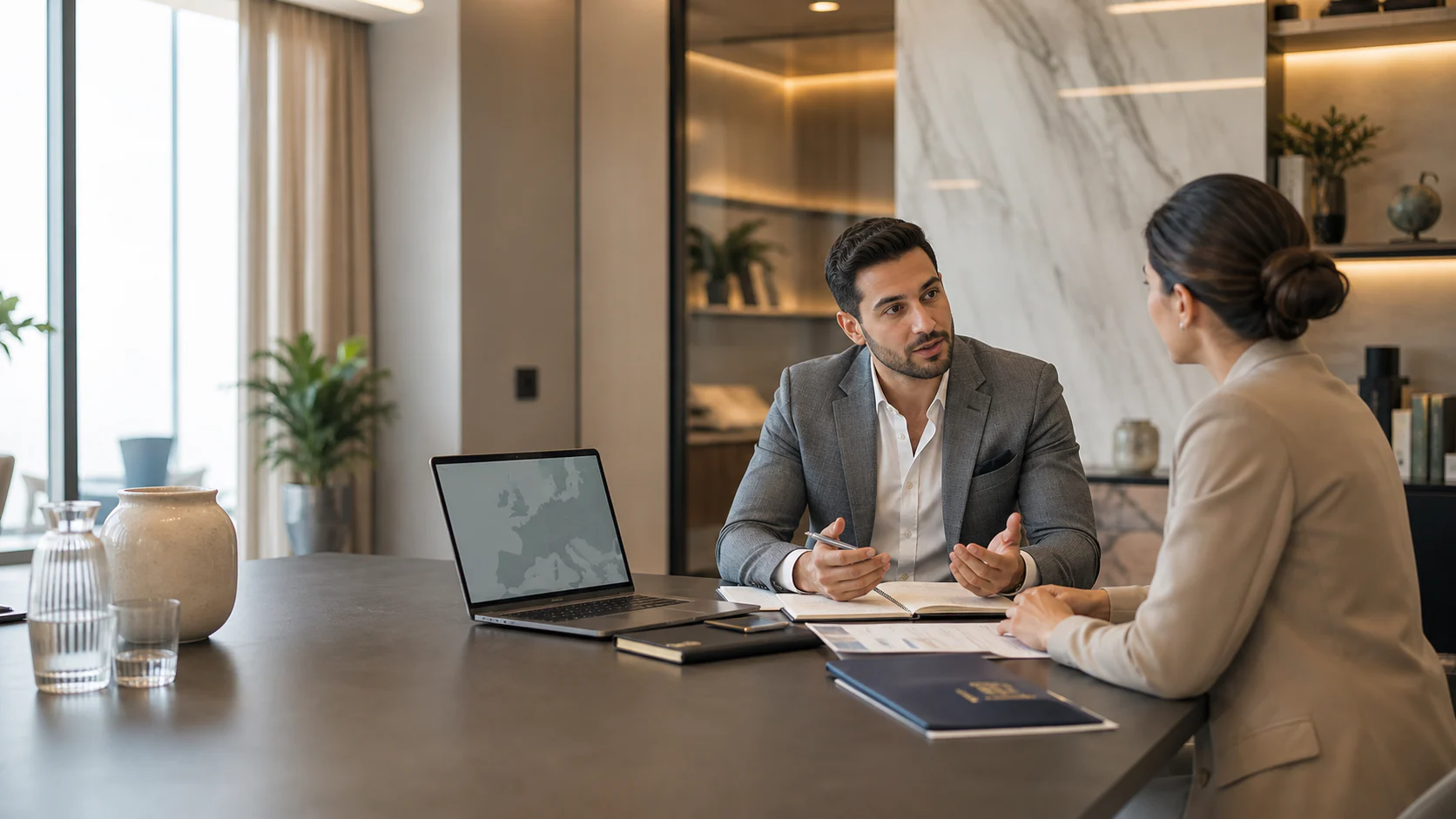 Advisor discussing European access options with an entrepreneur