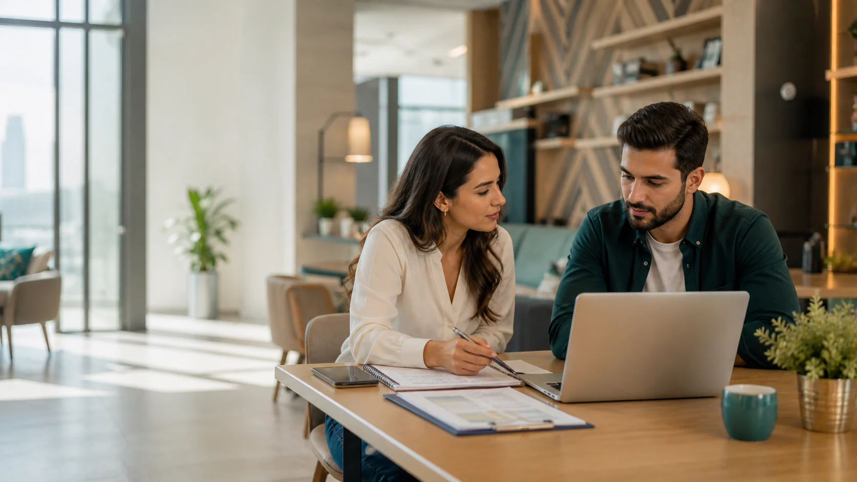 Independent professional discussing visa options in a co-working space
